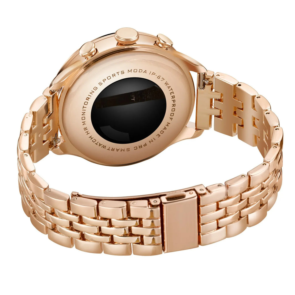 Gold smart watch with TFT screen and touch button, featuring Bluetooth calling and health monitoring functions