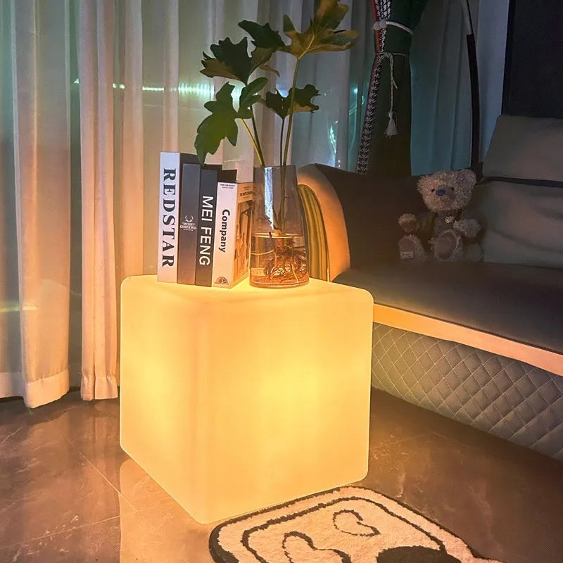 Square LED cube light stool with modern design for outdoor or indoor use