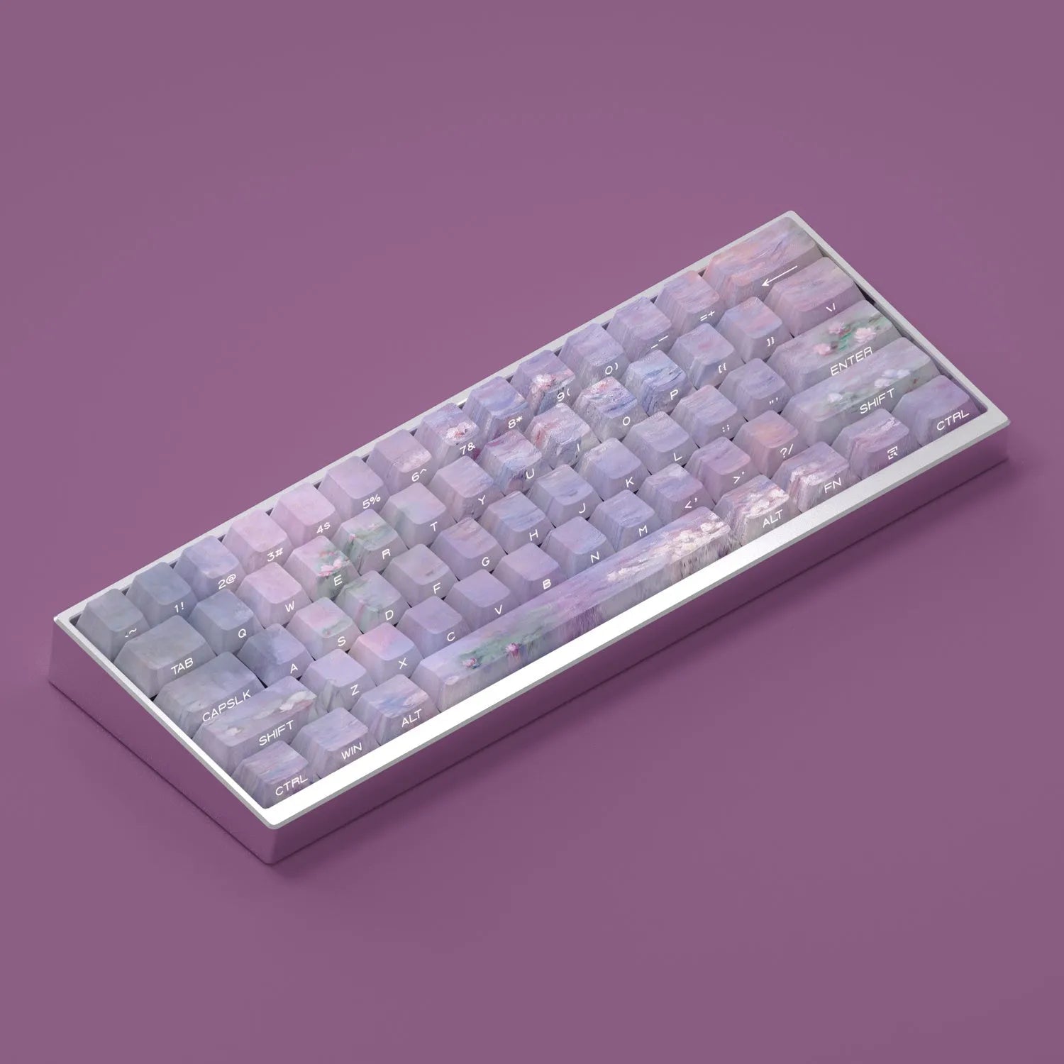 Wenshao Sleeping Lotus PBT keycap set with 130 side-carved light-transmitting keys for mechanical keyboards.