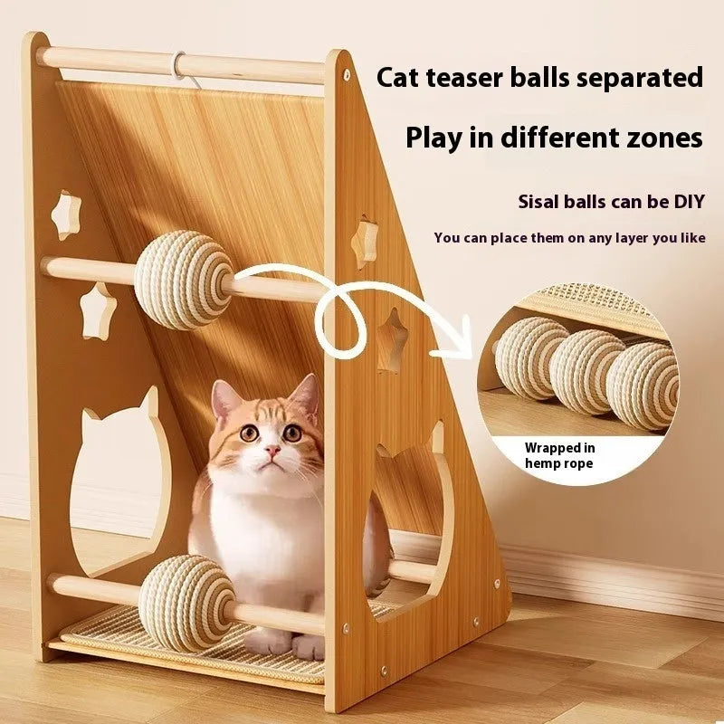 Vertical cat scratch board with wall mounting and hemp rope sisal scratching surface