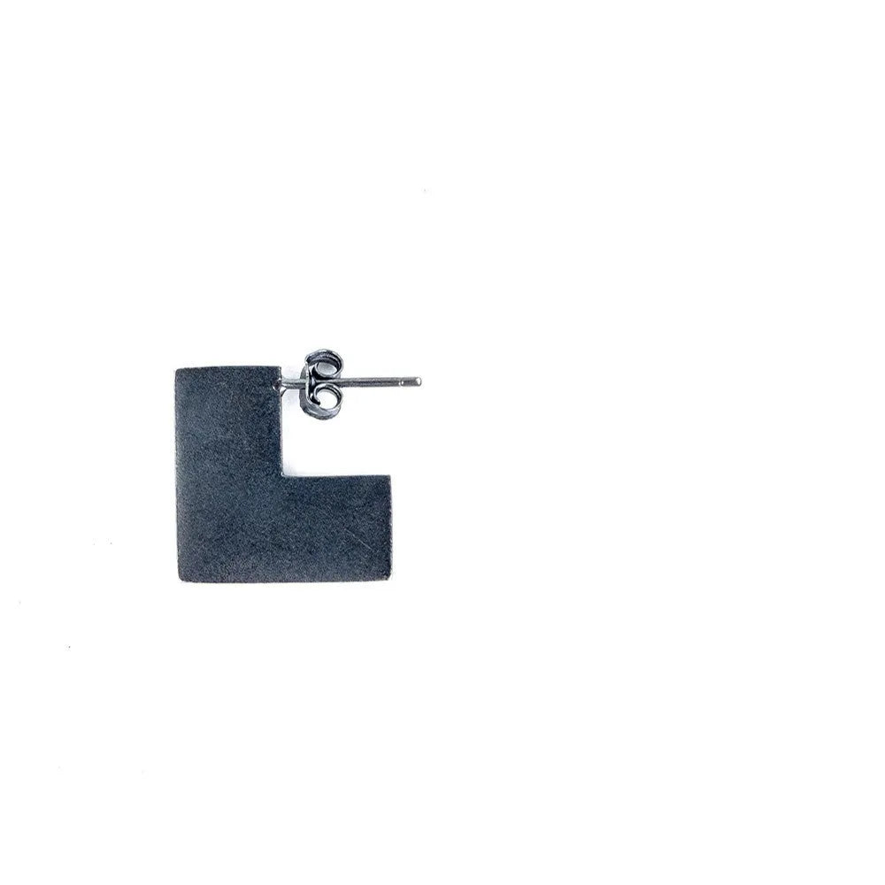 Square oxidised black sterling silver earrings with geometric minimalist design