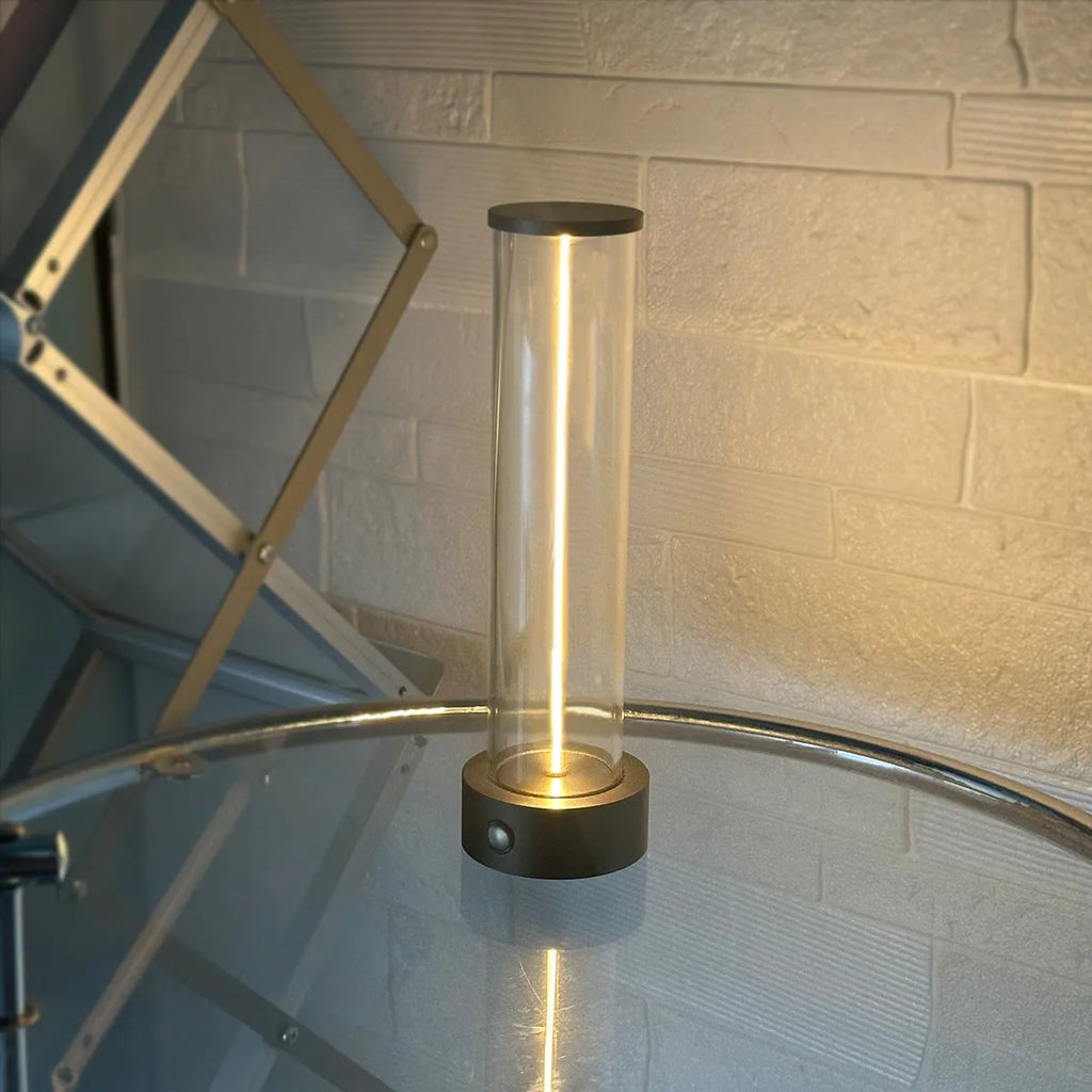 Modern white LED light strip with glass and magnetic base for USB charging