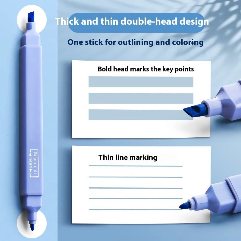 Double-headed fluorescent marker pens with chisel nibs in mixed bright colours