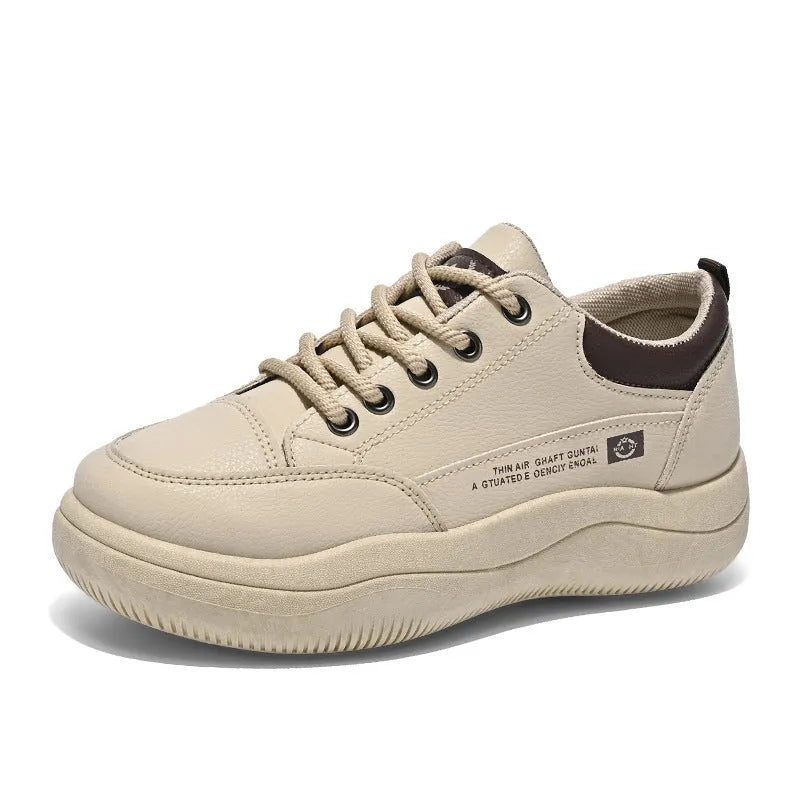 Women's white Korean-style leather pumps with cross straps and a 3-5cm mid heel on a rubber sole.
