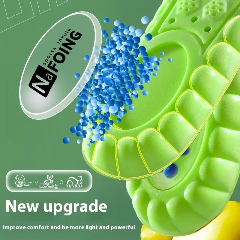 Green PU sports insoles with air cushion shock absorption and thickened massage design