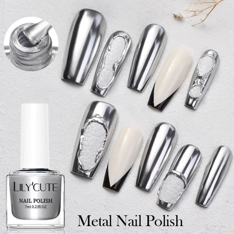 Quick-dry metallic mirror nail polish bottle with 7ml no-bake formula in 26 colour options JS01 to SF12