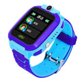 Blue waterproof children's smartwatch with colour touch screen on a silicone strap.