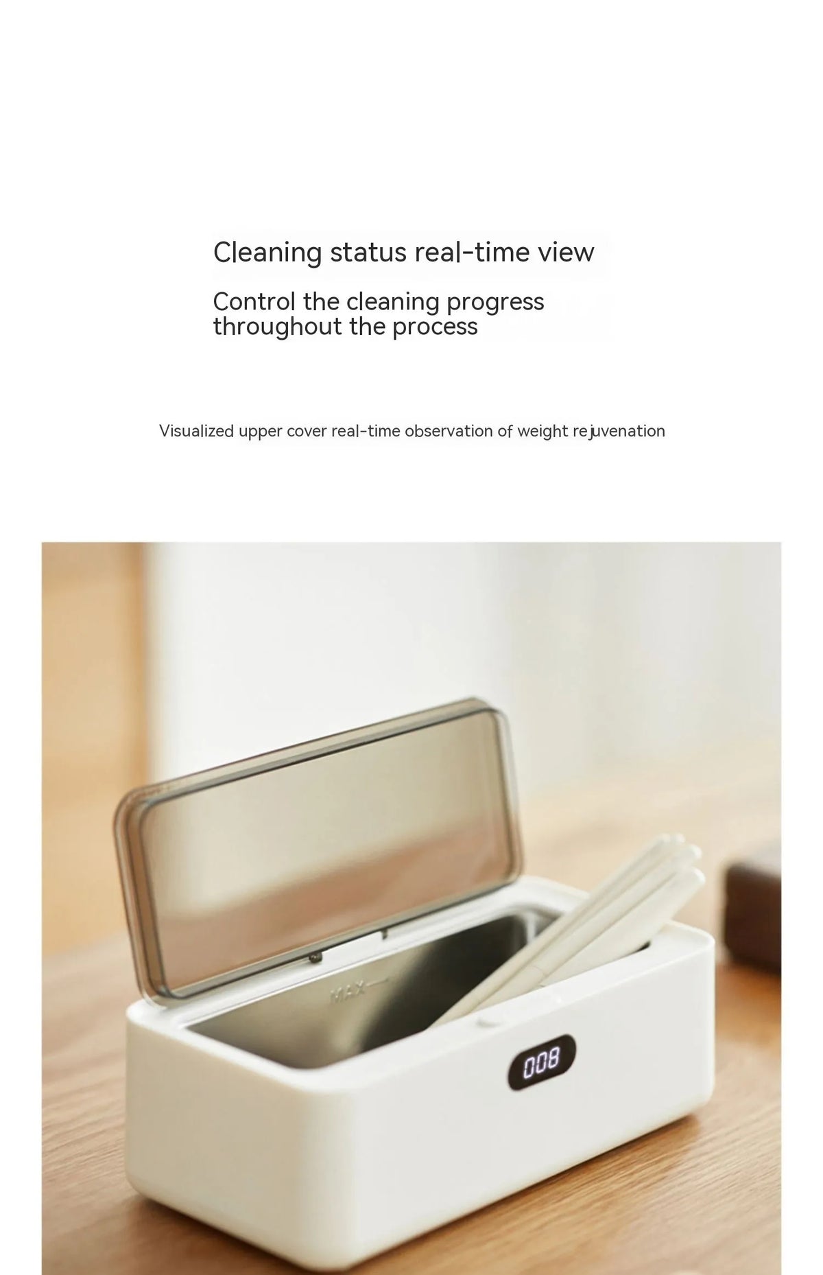 OLK-UC01 ultrasonic cleaning machine in ceramic white for glasses, contact lenses and jewellery, 500-700mL capacity