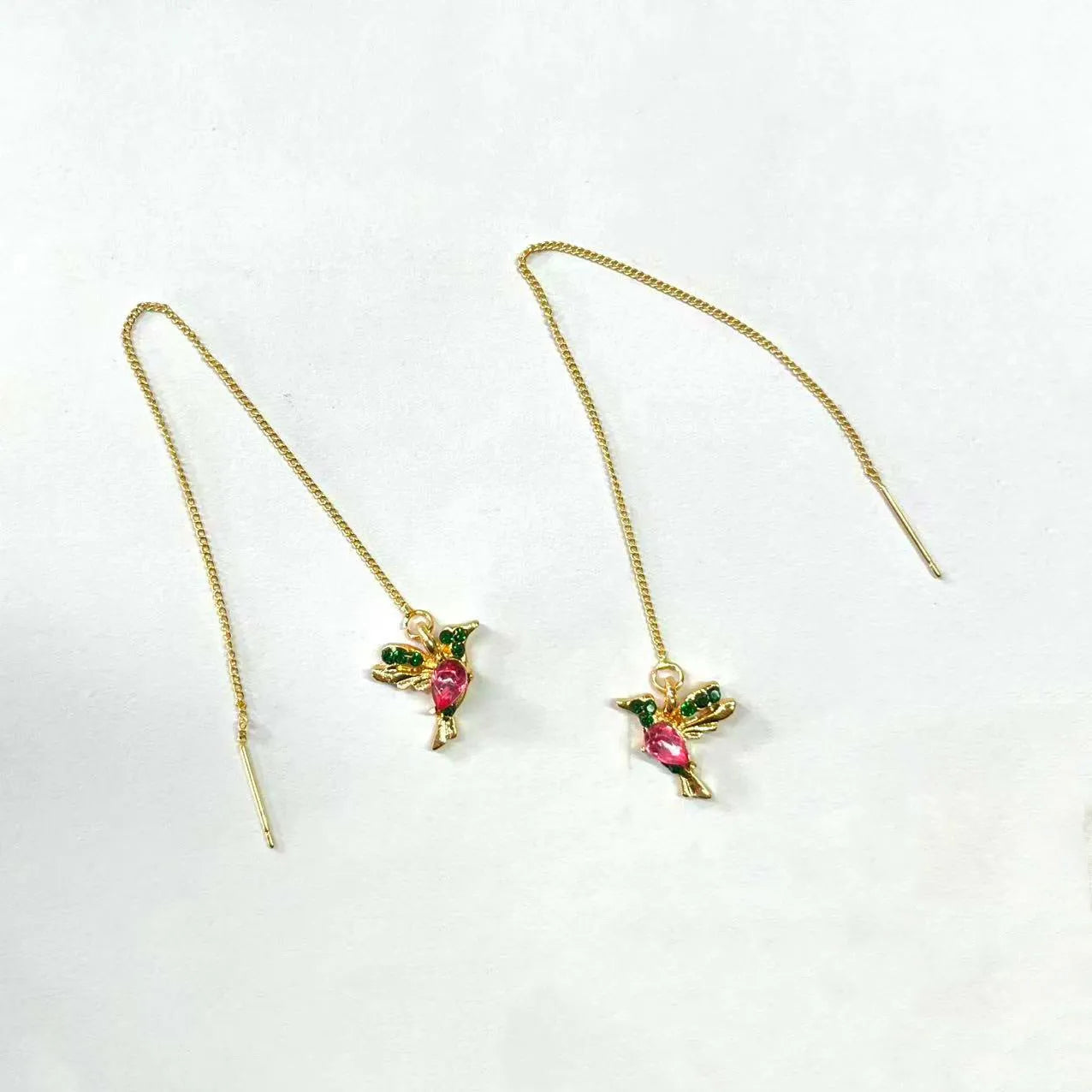 Women's long alloy bird earrings with mixed zirconium wings in red, blue, and red lvzuan colours