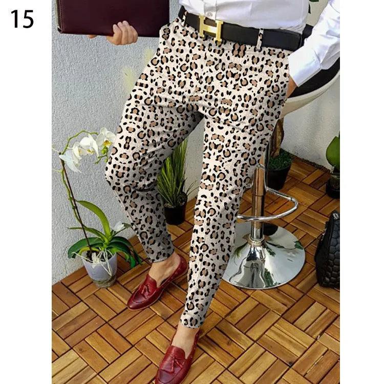 Men's slim-fit plaid casual trousers with 3D printed pattern in colour RKKZ49