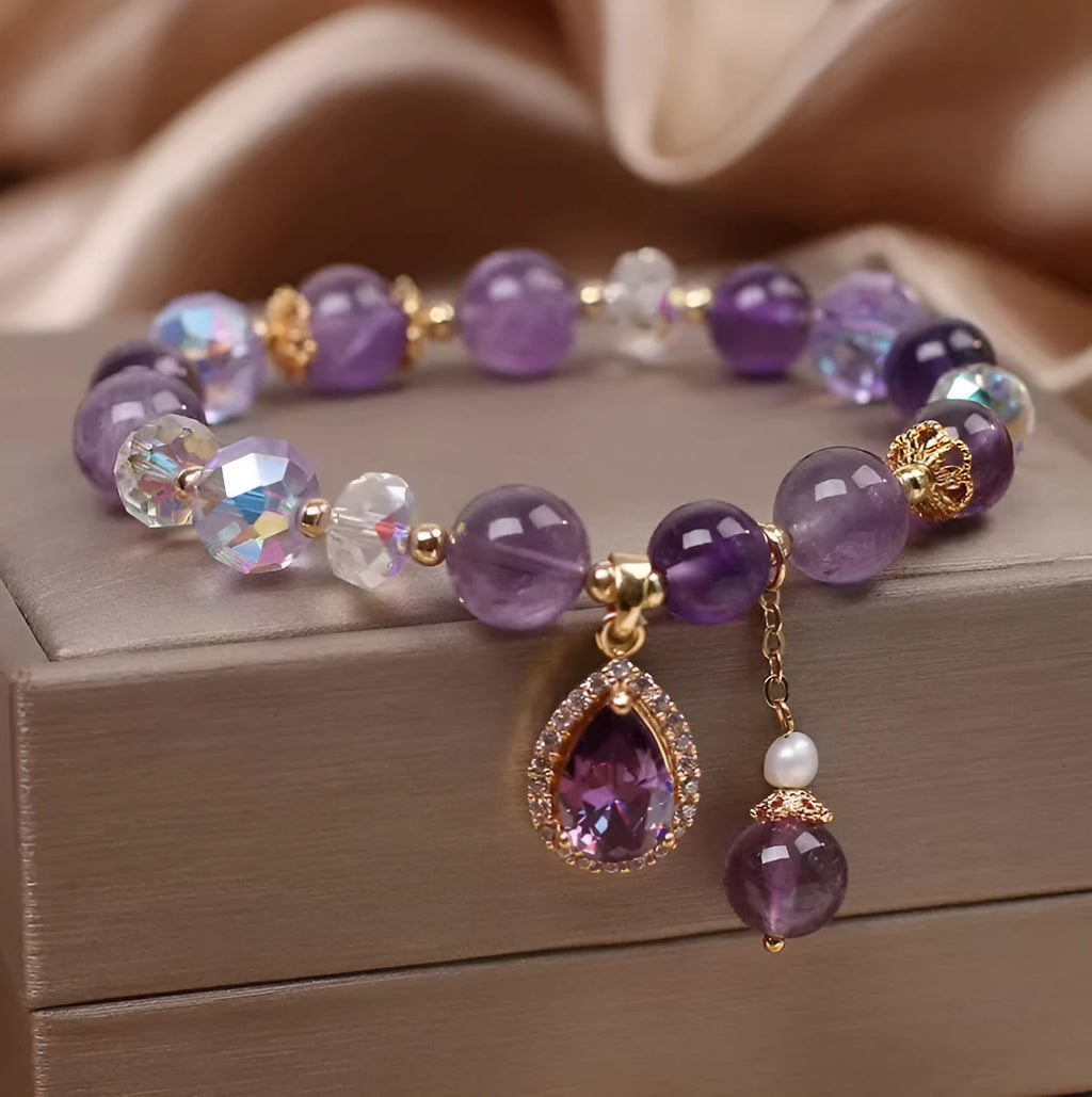 Purple amethyst crystal bracelet for women with micro inlay construction