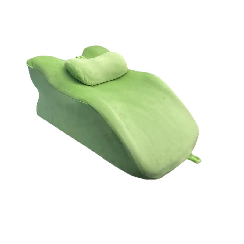 A type 4 pillow designed for stomach sleepers, shown in blue, dark grey, green, and light grey colour options.
