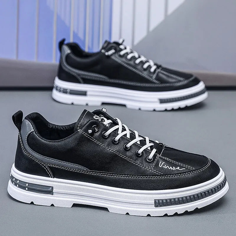 Men's Korean style platform sneakers with elastic band fastening in black colour option