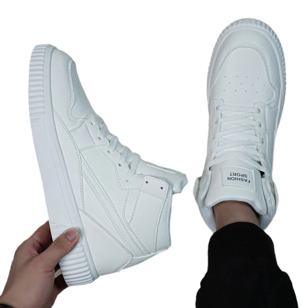 White men's casual shoes with microfiber upper and round toe design for autumn winter wear