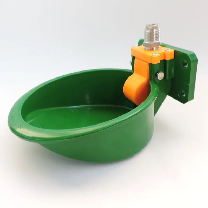 Green plastic automatic drinking bowl for pigs and sheep with water nozzle