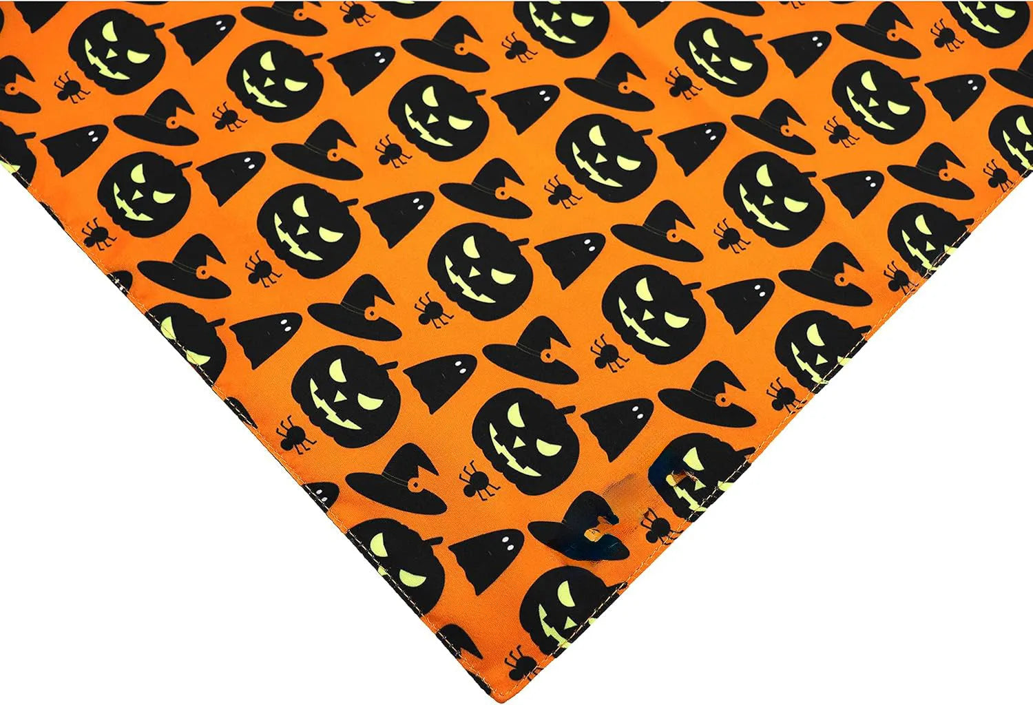 Halloween dog bandana with pumpkin and spider web patterns in black and orange colours