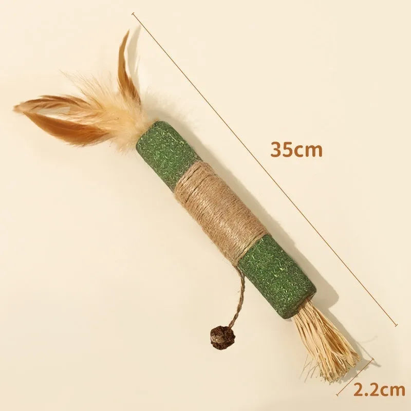 Natural wood cat teeth grinding rod with raffia materials and 2.2cm diameter for feline dental health