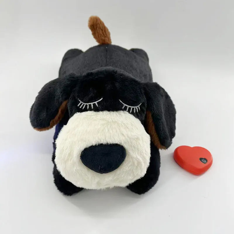 Plush pet anxiety companion sleep toy dog with built-in heartbeat, 17x36x17cm, beige