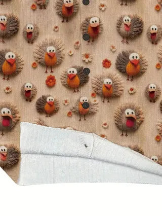 Digital printed loose-fit top with lapel collar in polyester fabric available in multiple sizes