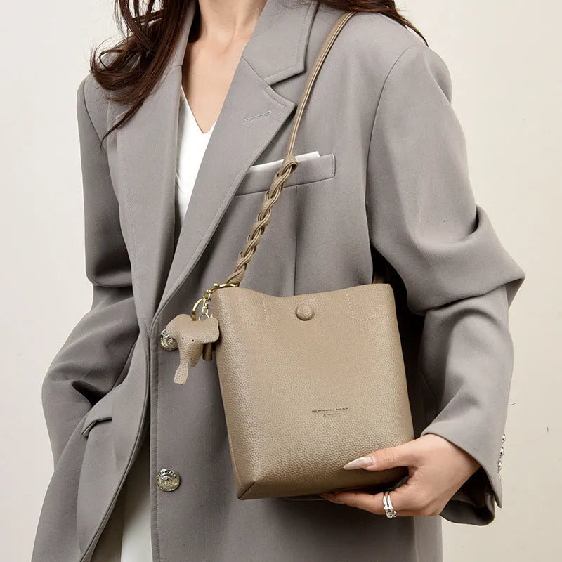 Women's soft genuine leather multilayer phone crossbody bag, square vertical shape, black colour, 20cm height