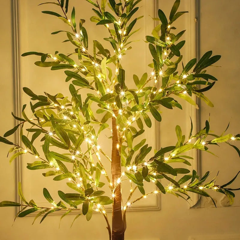 1.8 metre tall simulation olive leaf tree lamp with warm LED lights for outdoor courtyard decoration