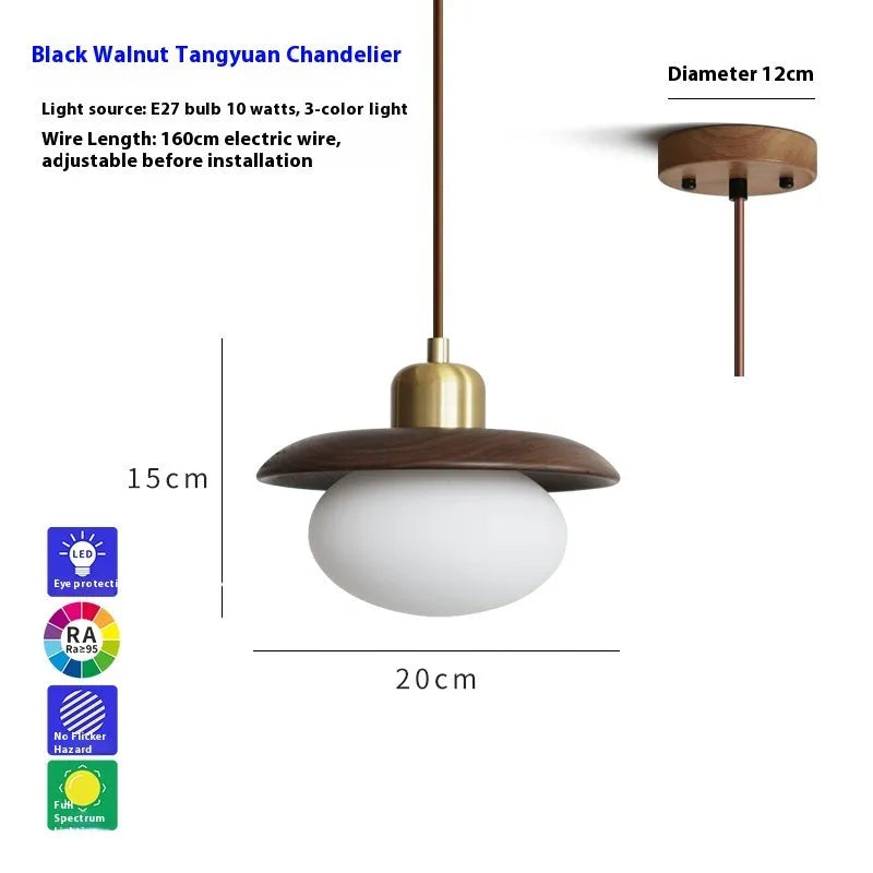 Remote control LED bedside chandelier in black, black walnut or red oak, 220V three-colour ceiling light