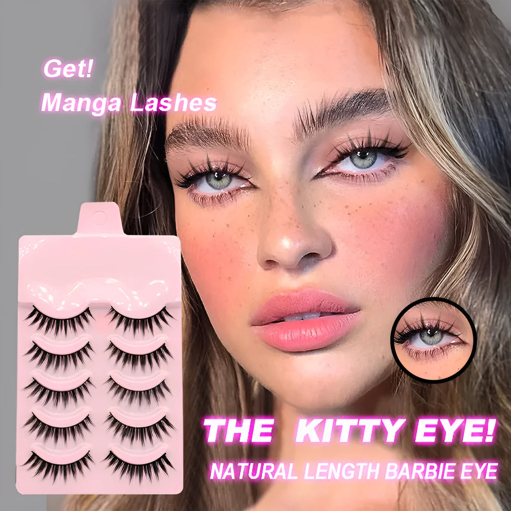 Set of manga false eyelashes showing three styles: 007, 008, and 009, with black plastic terrier.
