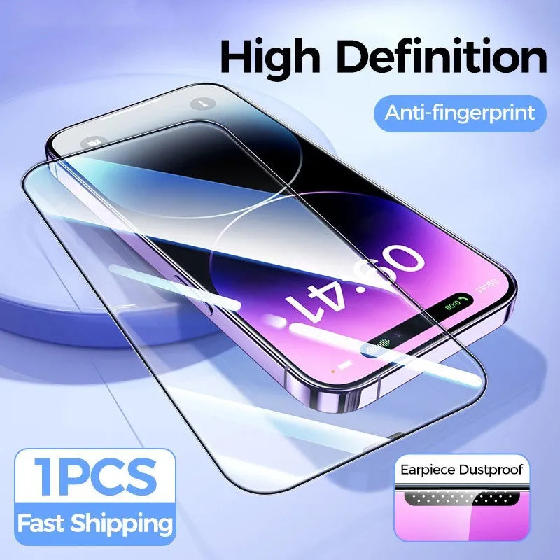 Tempered glass screen protector for iPhone with anti-fingerprint and anti-drop features, ultra-smooth surface