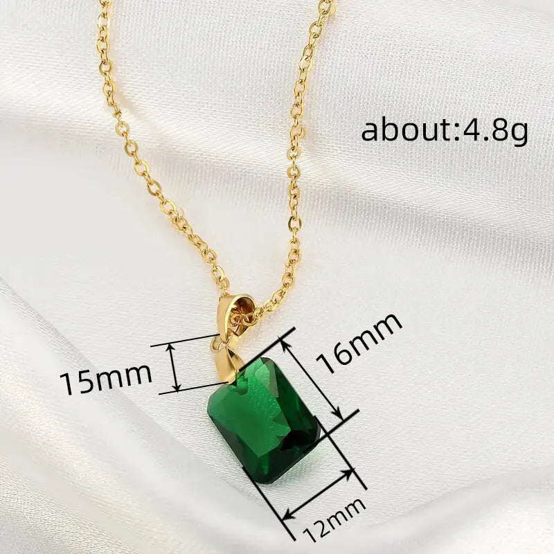 Copper rectangular geometric pendant necklace in XL1006 Green colour on an O-ring chain.