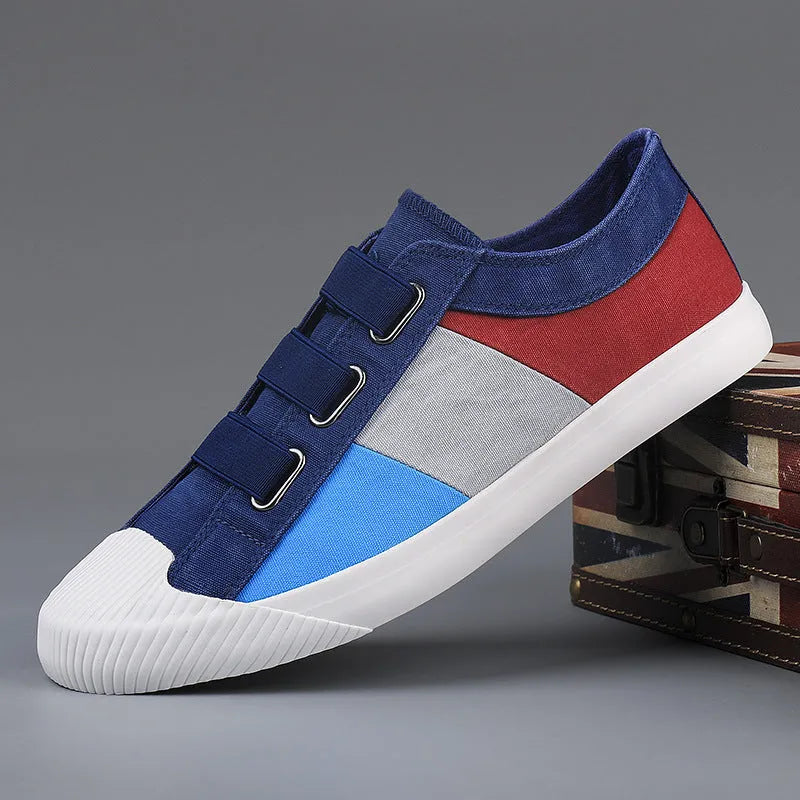 Men's canvas sneakers with elastic bands and vulcanised rubber soles in multiple colour options