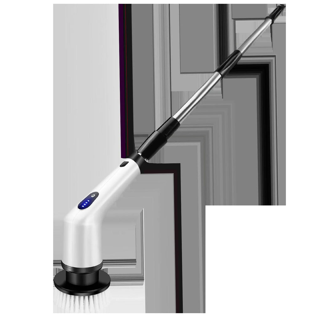 White handheld cleaning ball with rechargeable battery and multiple international plug adapters