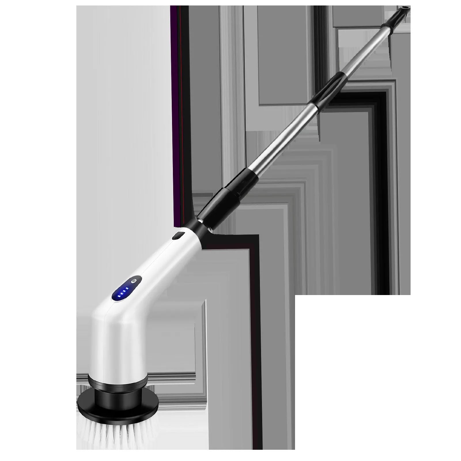 White handheld cleaning ball with rechargeable battery and multiple international plug adapters