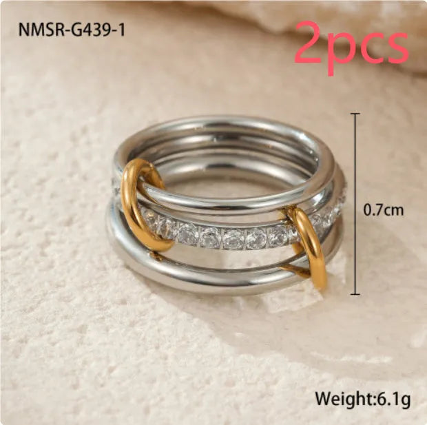 Gold plated stainless steel stacked ring set for women in three colour options