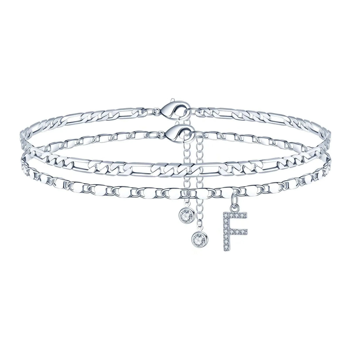 Copper double circle anklet with alphabet letters and silver colour finish