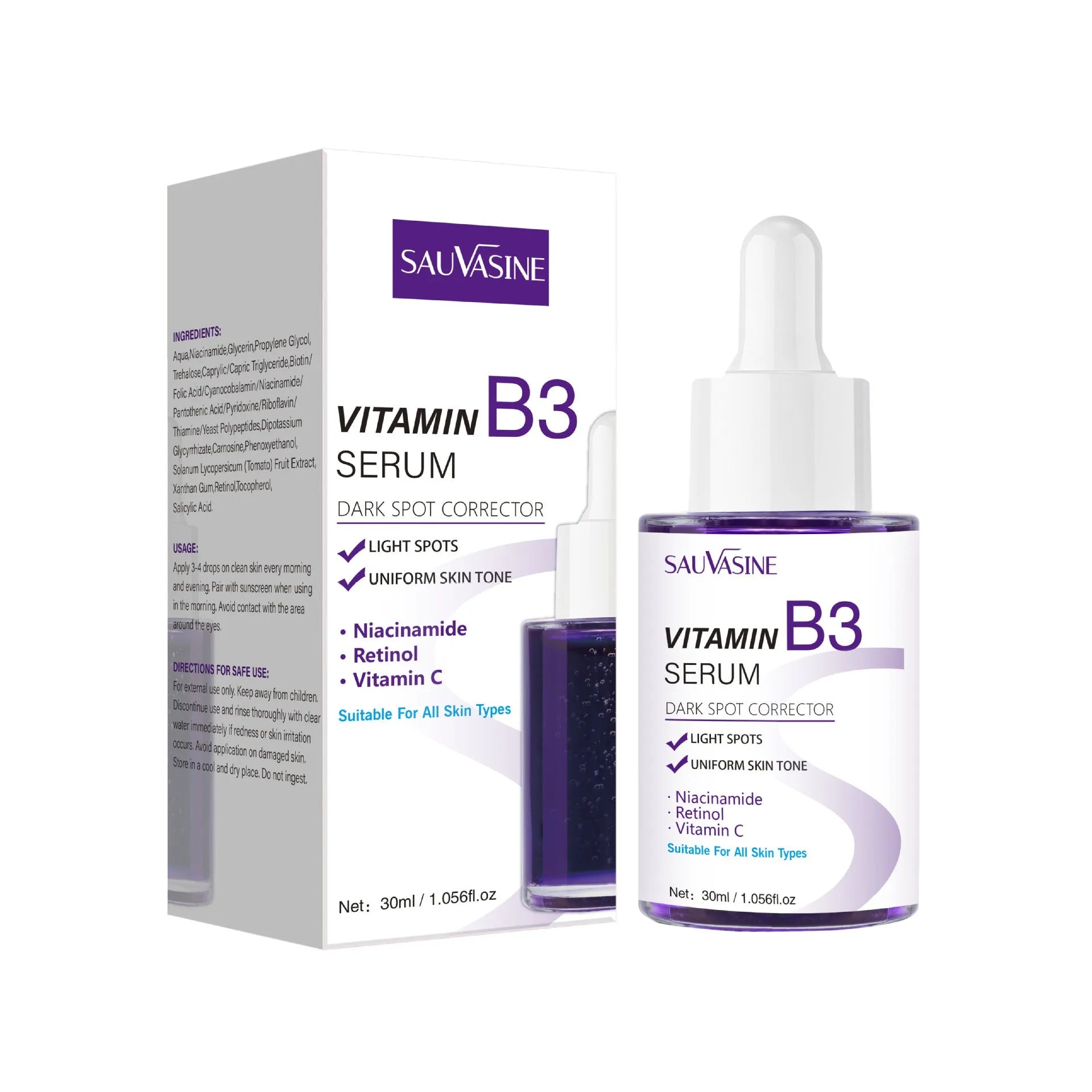 30ml Vitamin B3 facial essence bottle for nourishing, moisturising and firming all skin types