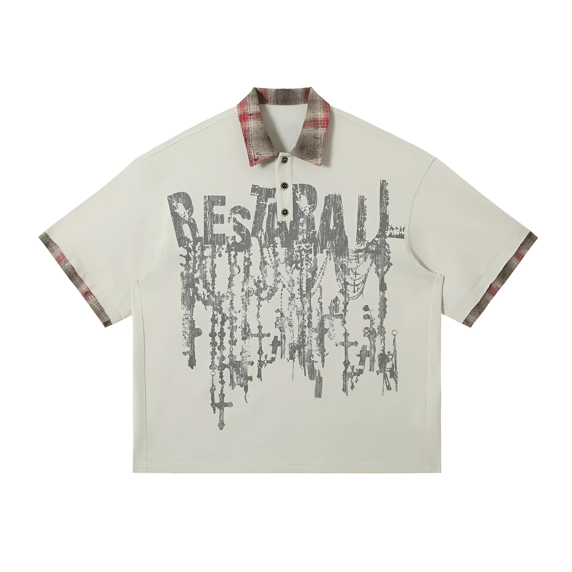 Men's loose fit cotton top with graffiti printing on lapel in asymmetric street style