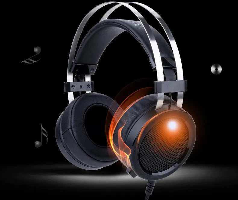 Black wired computer gaming headset with 3.5mm plug and 2-metre cable