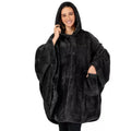 Thick pink hooded bathrobe with long sleeves and cardigan front on a hanger.