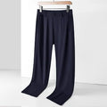 Men's black ice silk loose straight-leg leisure trousers with high elasticity open waist