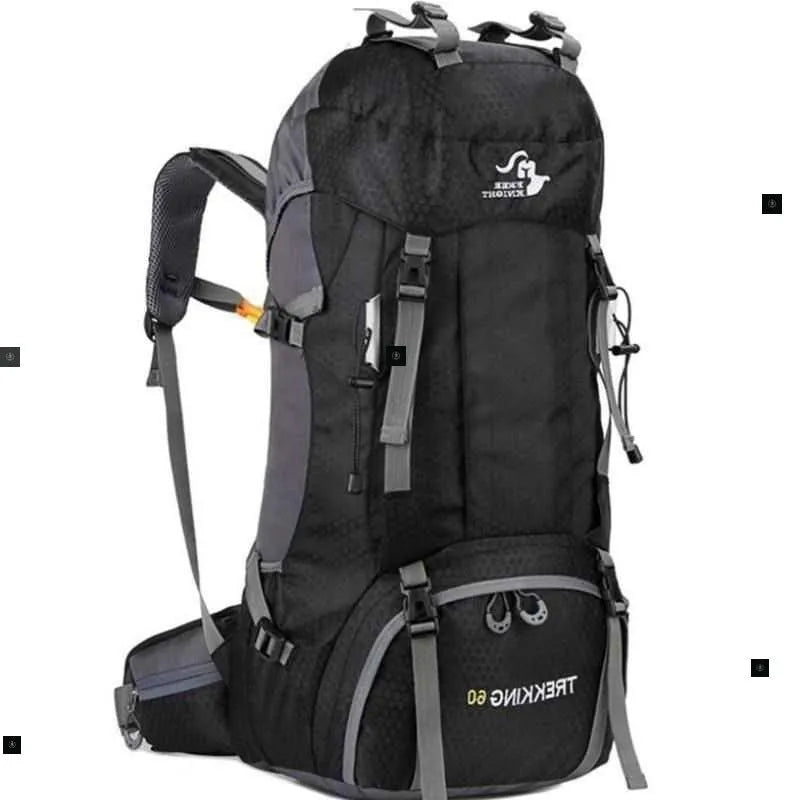 60L waterproof leather hiking backpack with zipper, available in twelve colours, for camping and climbing