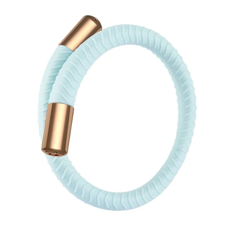Silicone mosquito repellent bracelet in light pink large size on wrist
