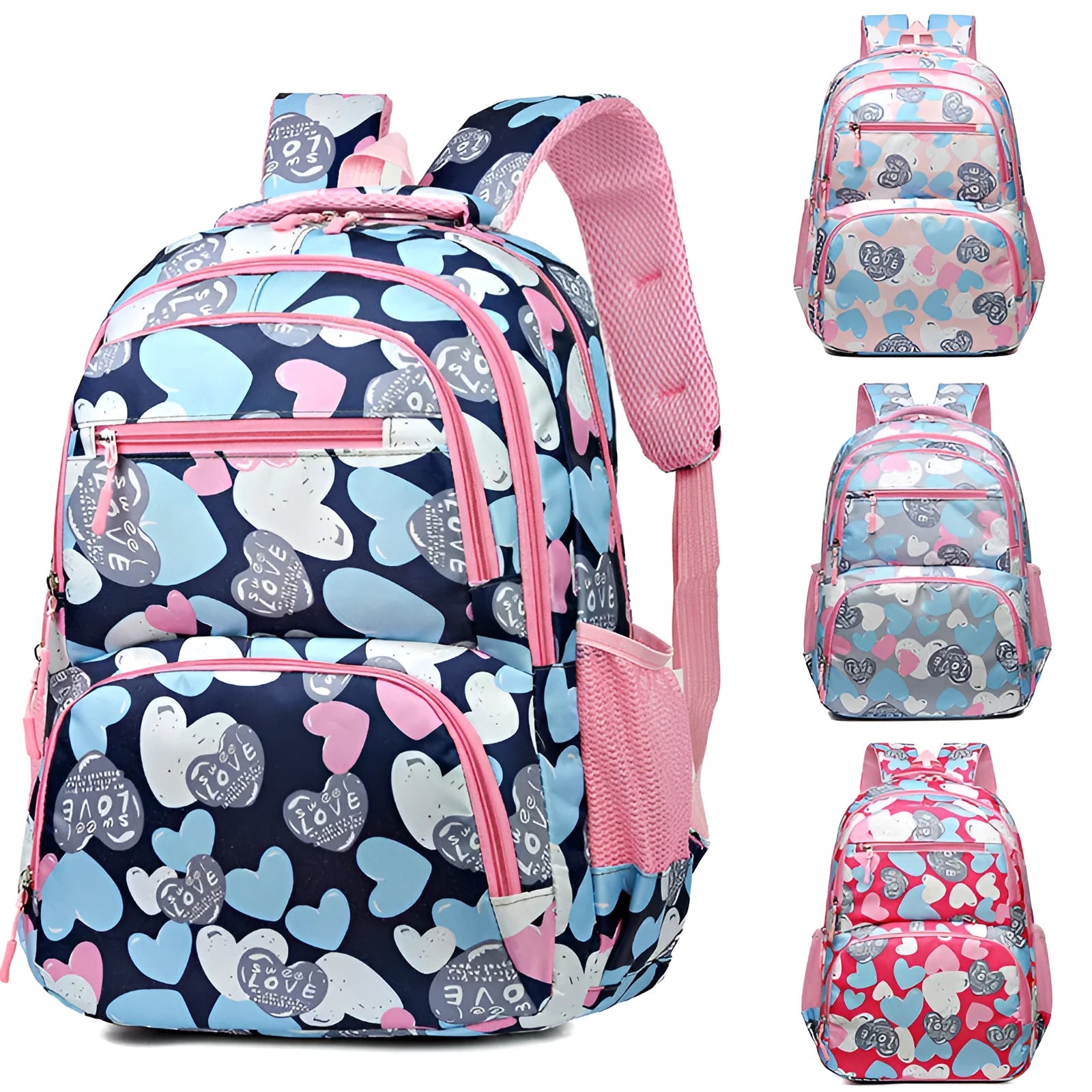 Blue children's school backpack with air pillow belt system for burden alleviation