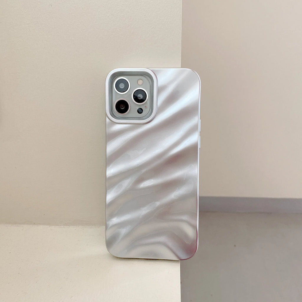 Soft solid colour wave pleated TPU protective case for Apple iPhone 17 series in burgundy on a white background.