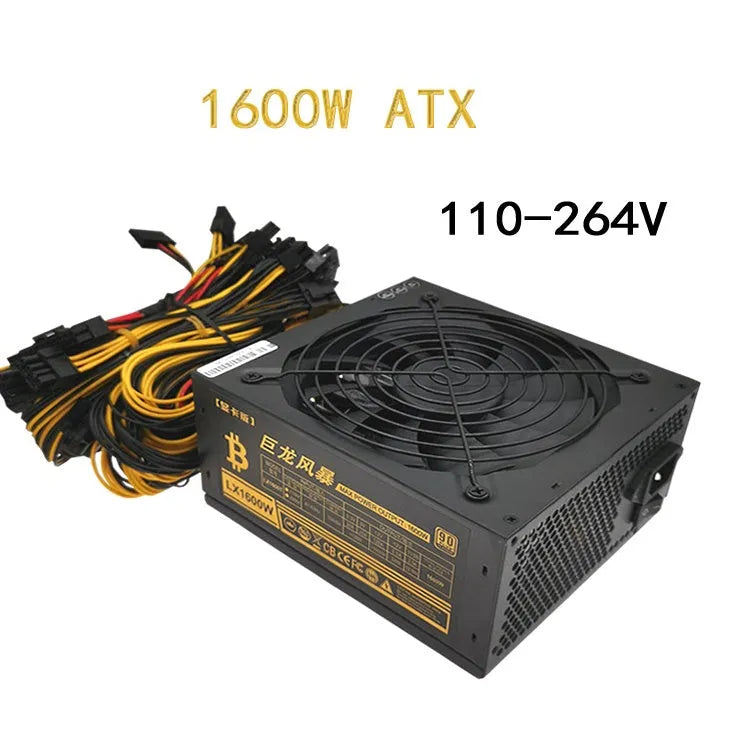 Black ATX power supply unit for AMD servers with multiple cable connectors.