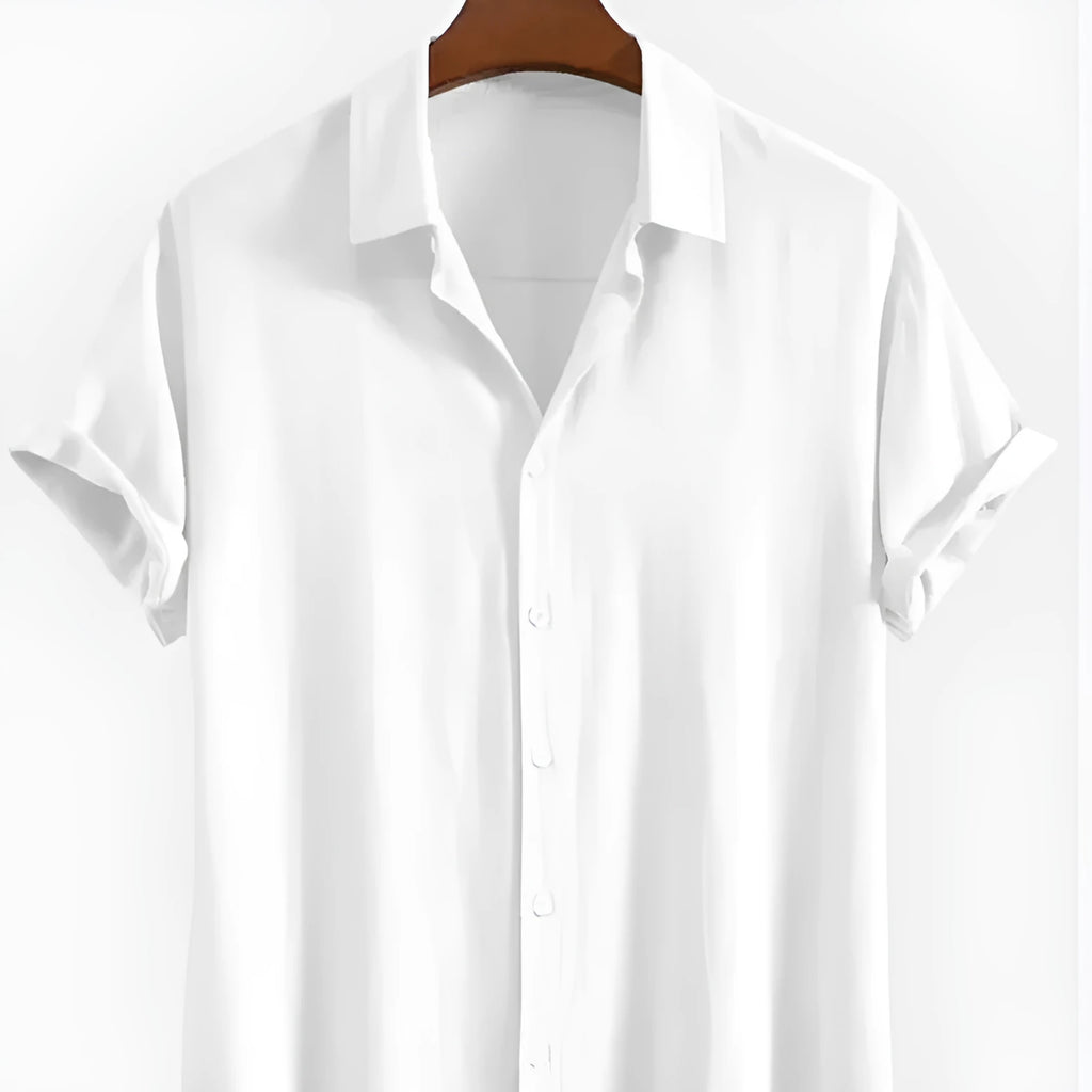Men's casual loose cardigan in polyester with short sleeves showing solid colour options