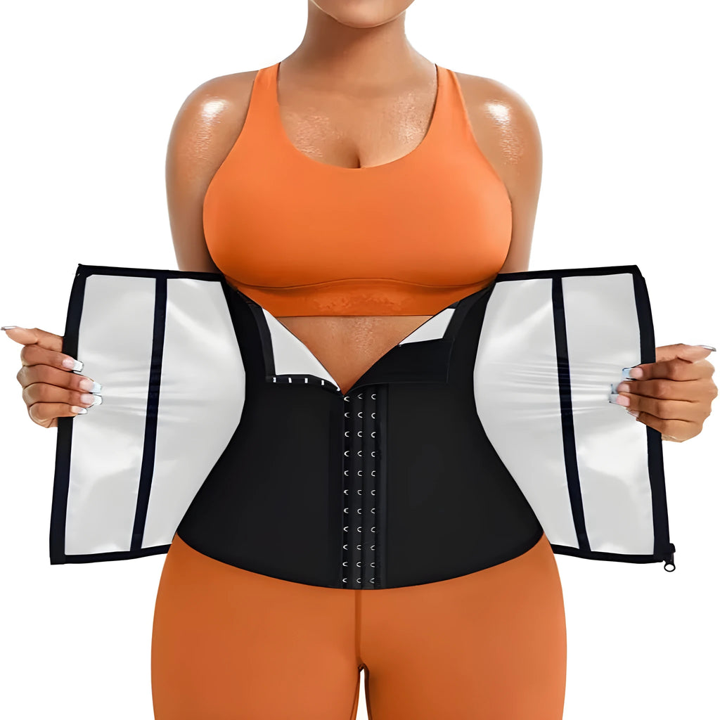Neoprene abdominal girdle belt for waist shaping with adjustable compression in blue or silver colours