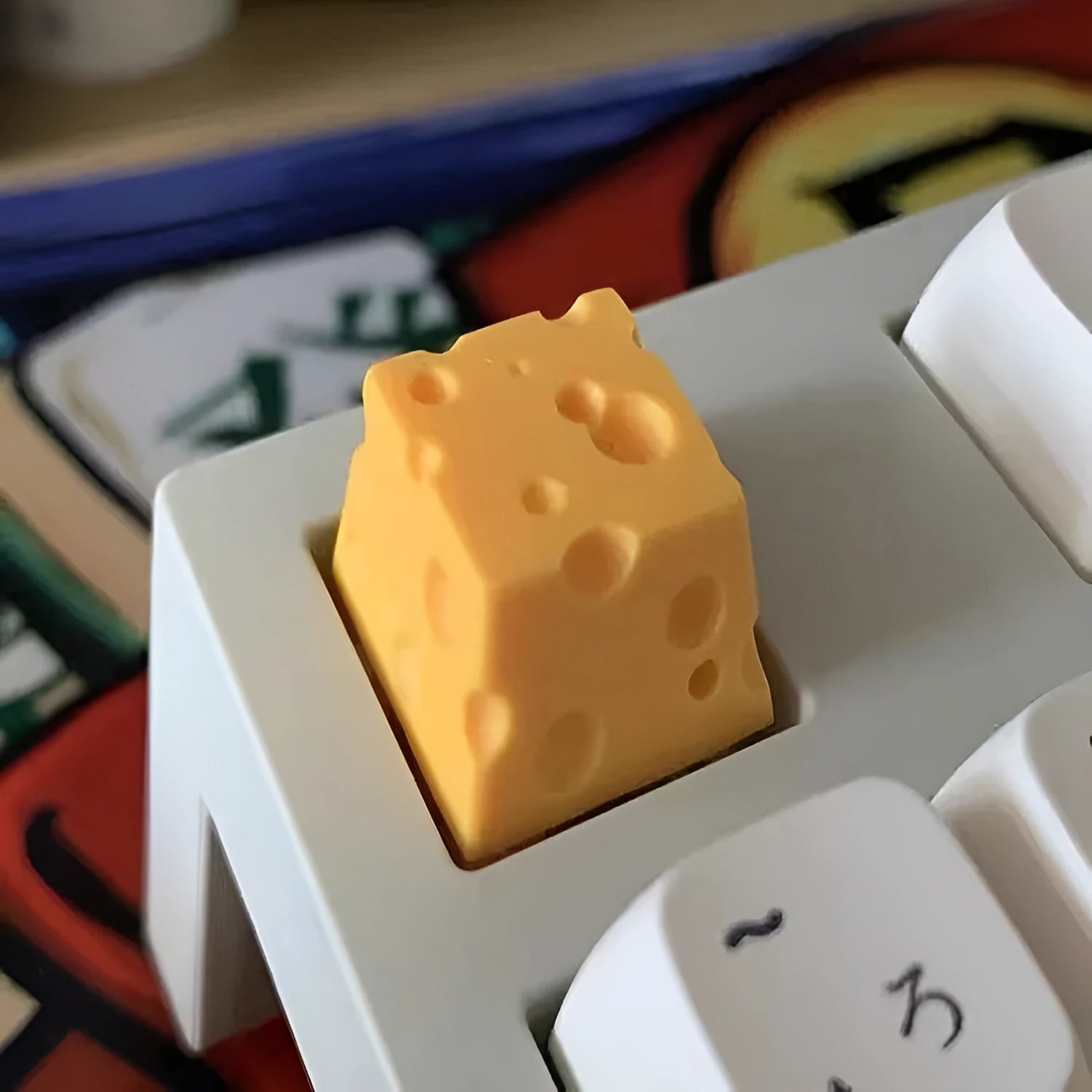 Yellow resin cheese sculpted key cap for mechanical keyboard customisation