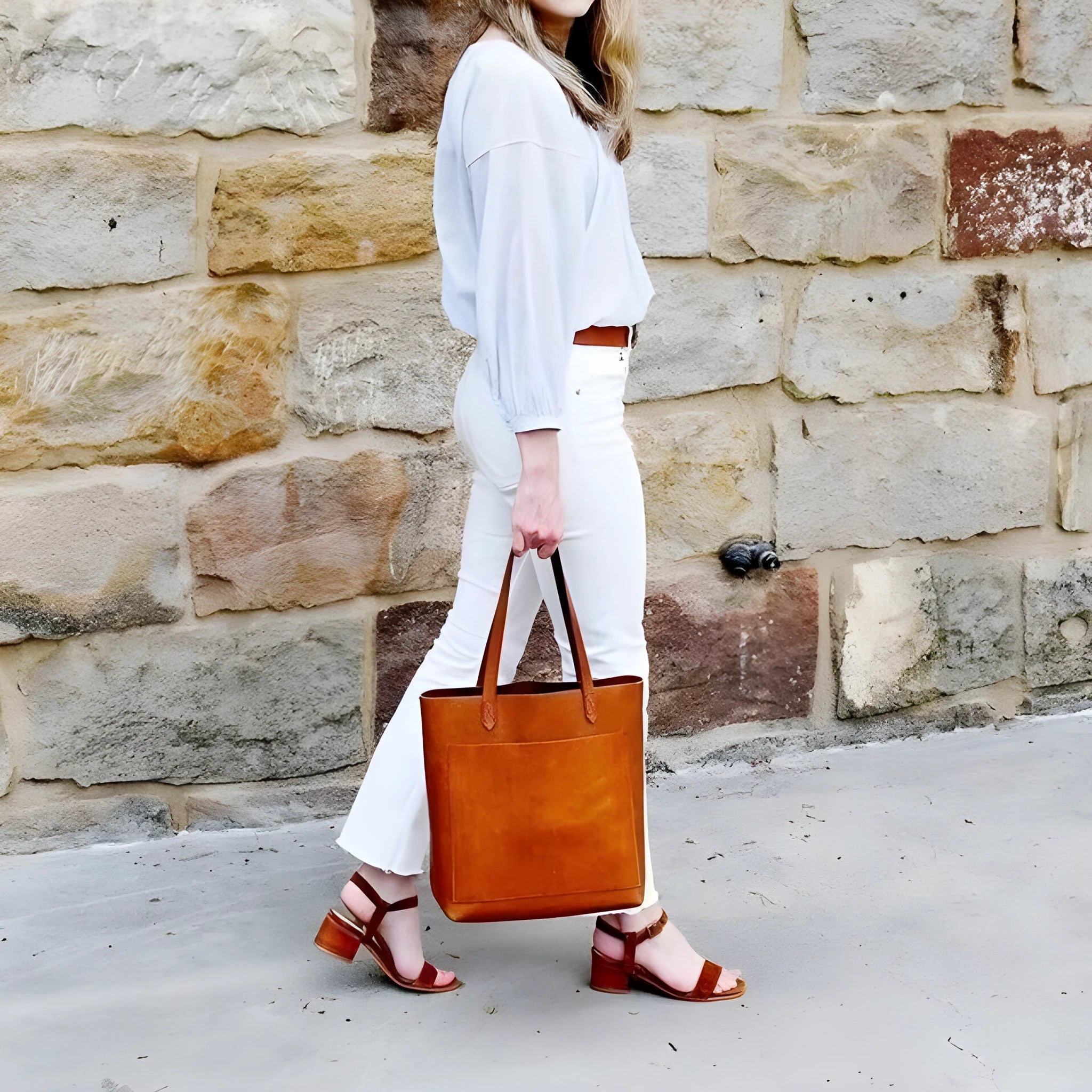 Medium genuine first layer cowhide leather tote bag square vertical shape double shoulder straps black brown