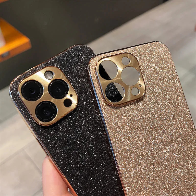 Electroplated star diamond glitter phone case with metal CD pattern for iPhone in Violet