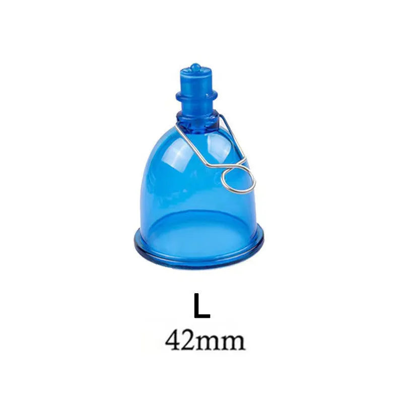 Blue silicone men's physical stretch exerciser showing small, medium, and large size options.
